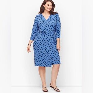 Talbots Blue Floral Jersey Faux Wrap Dress Womens Plus Size 2X NWT Spring Office